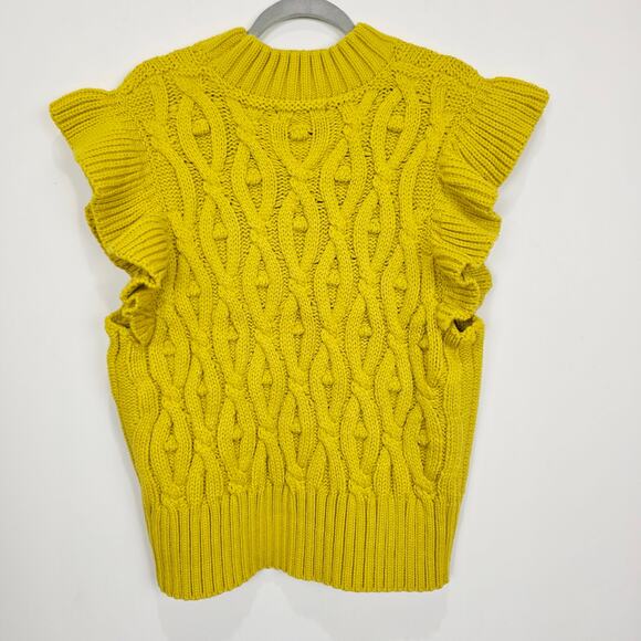 NEW Anthropologie Chunky Knit Flutter Sleeved Yellow Sweater Vest, Size XL, NWT - Picture 2 of 6